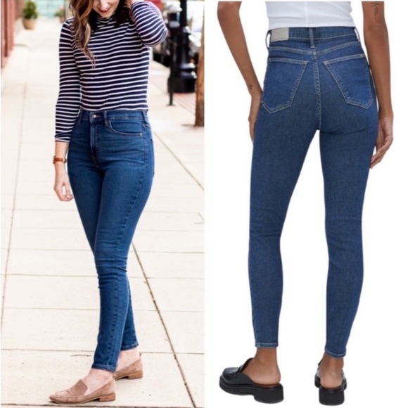 EVERLANE 90s High Waist Dark‎ Wash Stretch Denim Ankle Cropped Skinny Jeans 25 - Picture 5 of 13